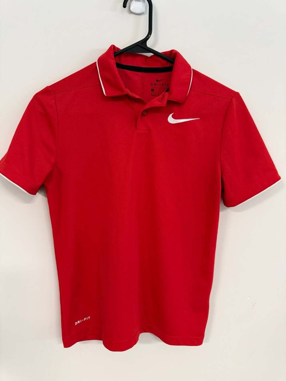 Nike Dri-FIT Red Short Sleeve Polo Shirt with White Piping Size M